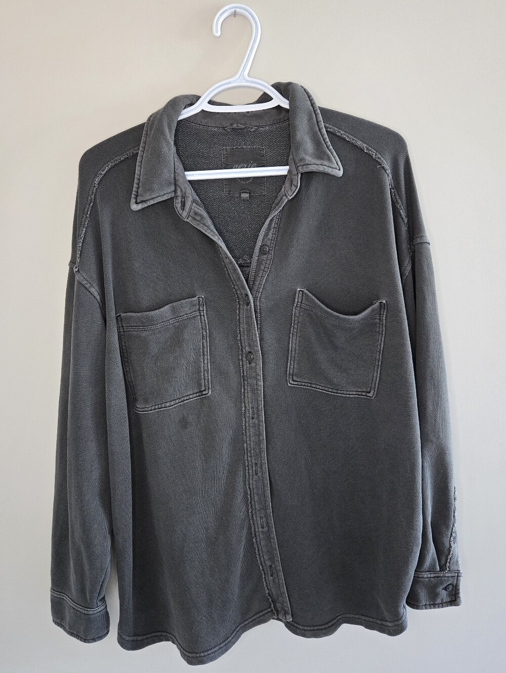 aerie lumberjane oversized black grey button-down shirt, vintage-style washed